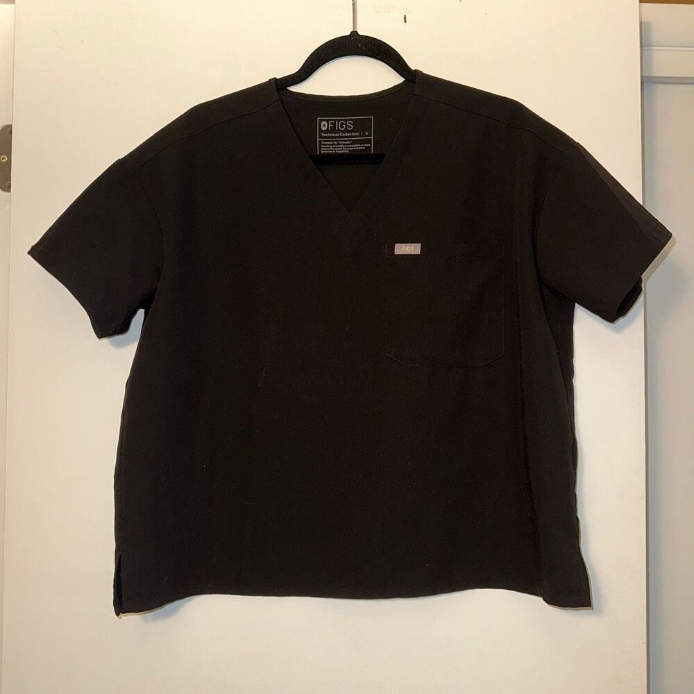 Figs Women’s Size Small Black Short Sleeve Scrub Short Boxy Cropped Gently Worn